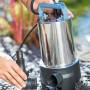 Tauchpumpe 1100 W zur Schmutzwasser-Entfernung mit Zubehör und Edelstahlgehäuse.