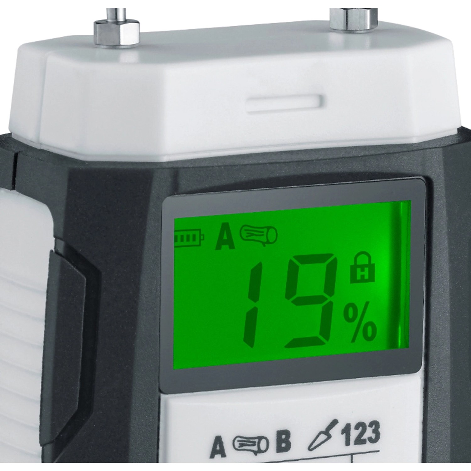 Laserliner DampFinder Home: Feuchtigkeitsmessgerät mit Displayanzeige von 19%.