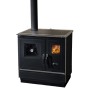 Schwarzer Haas+Sohn Holzherd HSH 81 mit Backfach links und Stahlkochplatte.