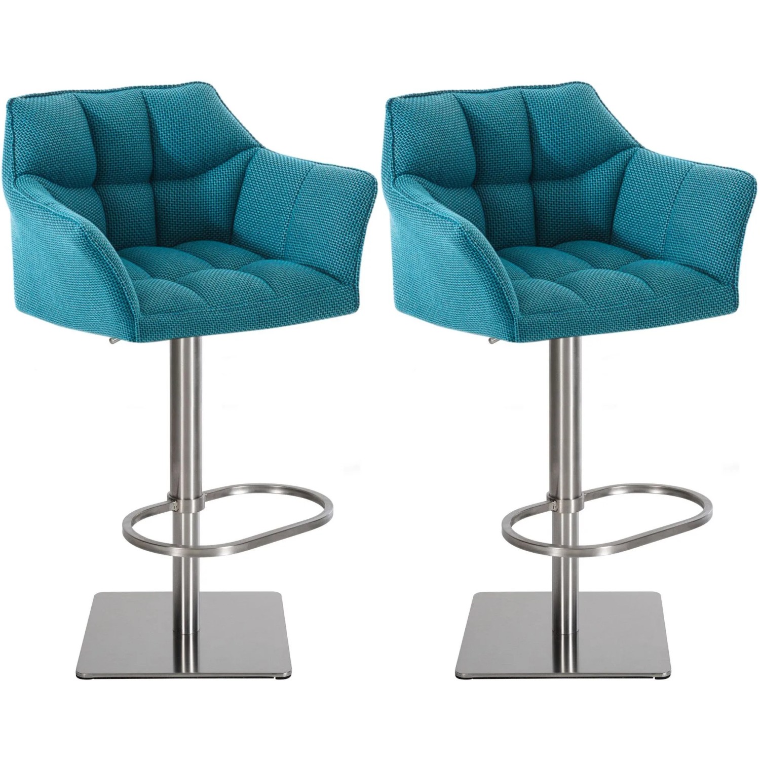 DELUKE 2er Set Barhocker SIHAR Stoff Türkis 64x45x88cm Silber Barstuhl Höhenverstellbar Mit Lehne Drehbar Tresenhocker T...
