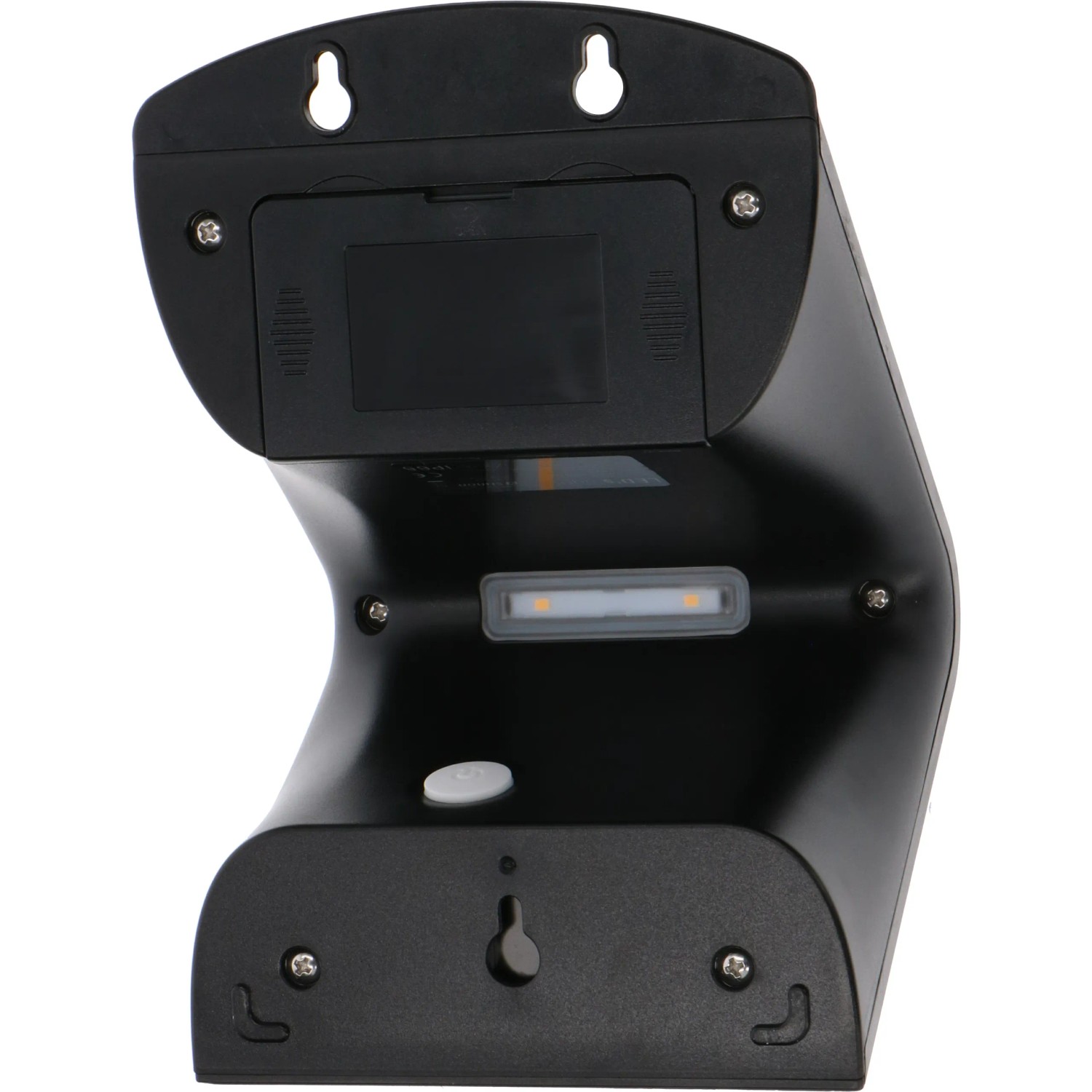 Schwarze LED Solar-Außenleuchte mit Sensor, 3,2W, 400lm, 3000K, Rückansicht.