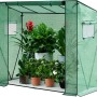 Grünes WOLTU Foliengewächshaus aus PE-Plane, halbtransparent, mit Topfpflanzen und rollbaren Öffnungen.