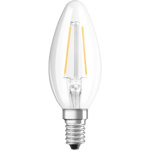 Osram LED-Leuchtmittel E14 Kerzenform, 4W, 3er Set. Klares Glas, warmweißes Licht.