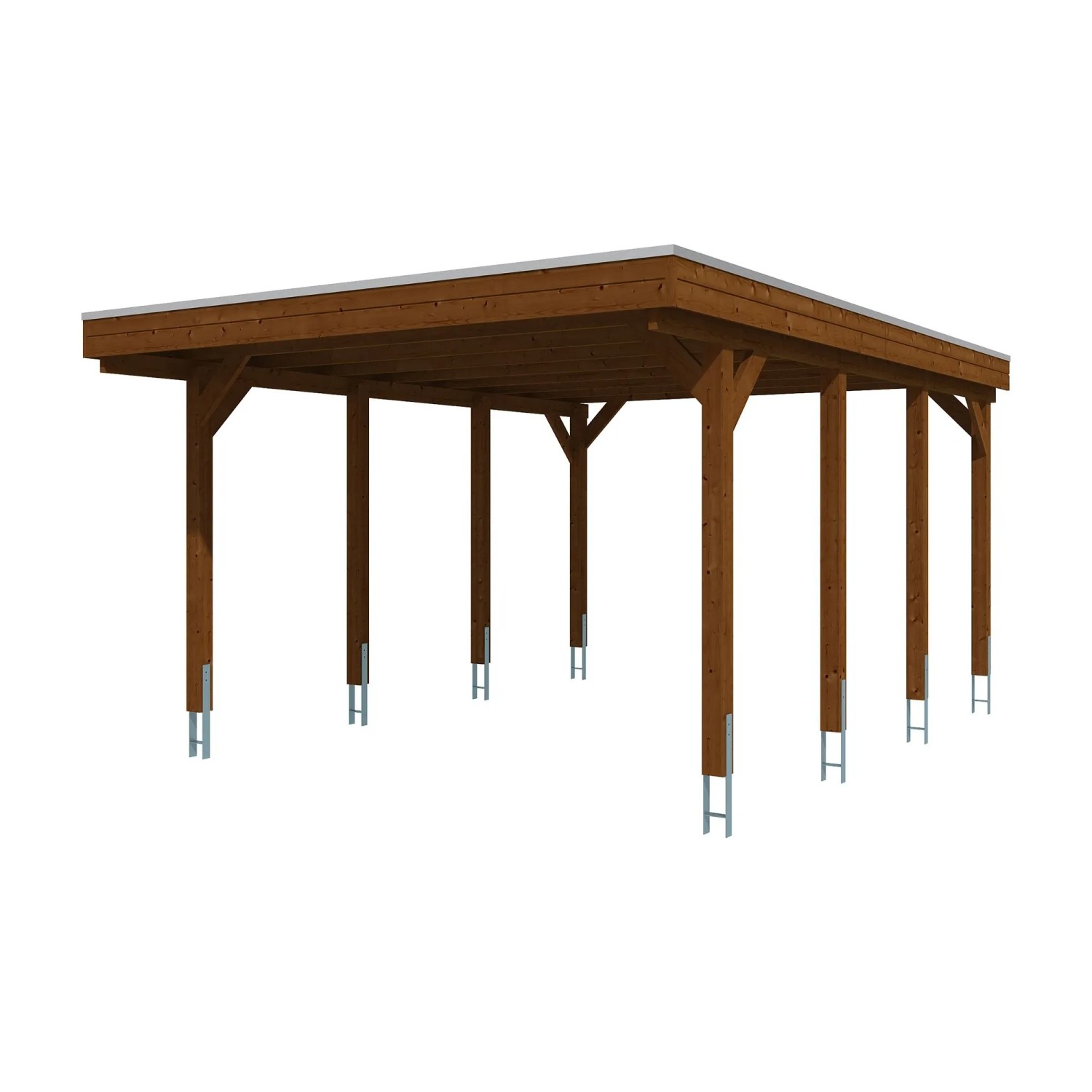 Skan Holz Carport Friesland mit Stahl-Dachplatten 402 cm x 555 cm Nussbaum