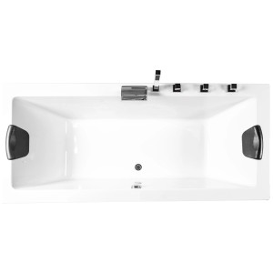 Rechteckige Basera® Badewanne Naxos, 180x80 cm, mit Armatur und Kopfstützen, Aufsicht.