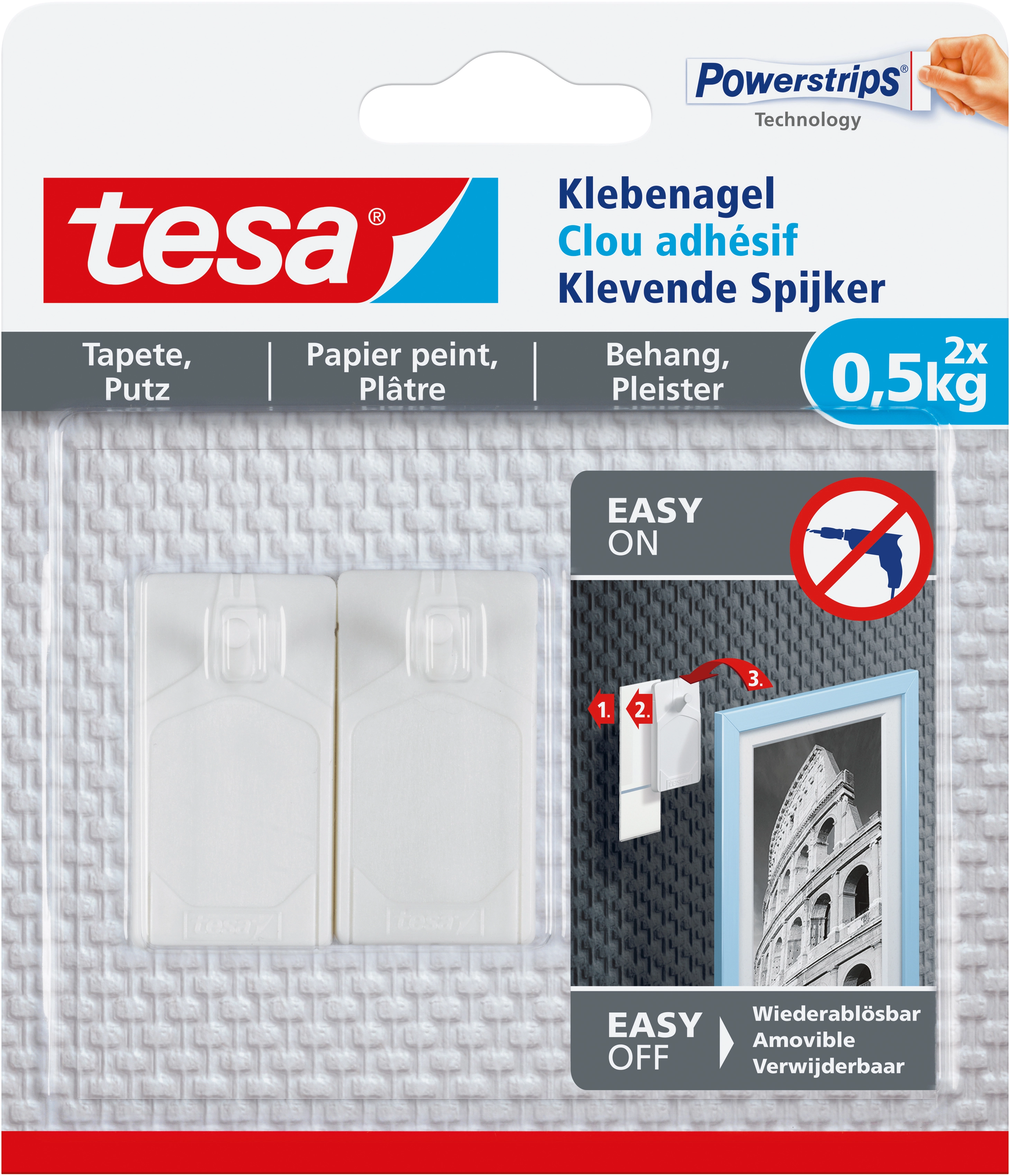 tesa® Deckenhaken für Tapeten & Putz (0,5kg) - tesa