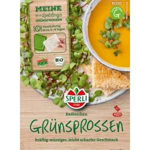 Sperli MicroGreen Garden Bio-Radieschen Nachfüllpads mit Radieschen-Grünsprossen und Suppe.
