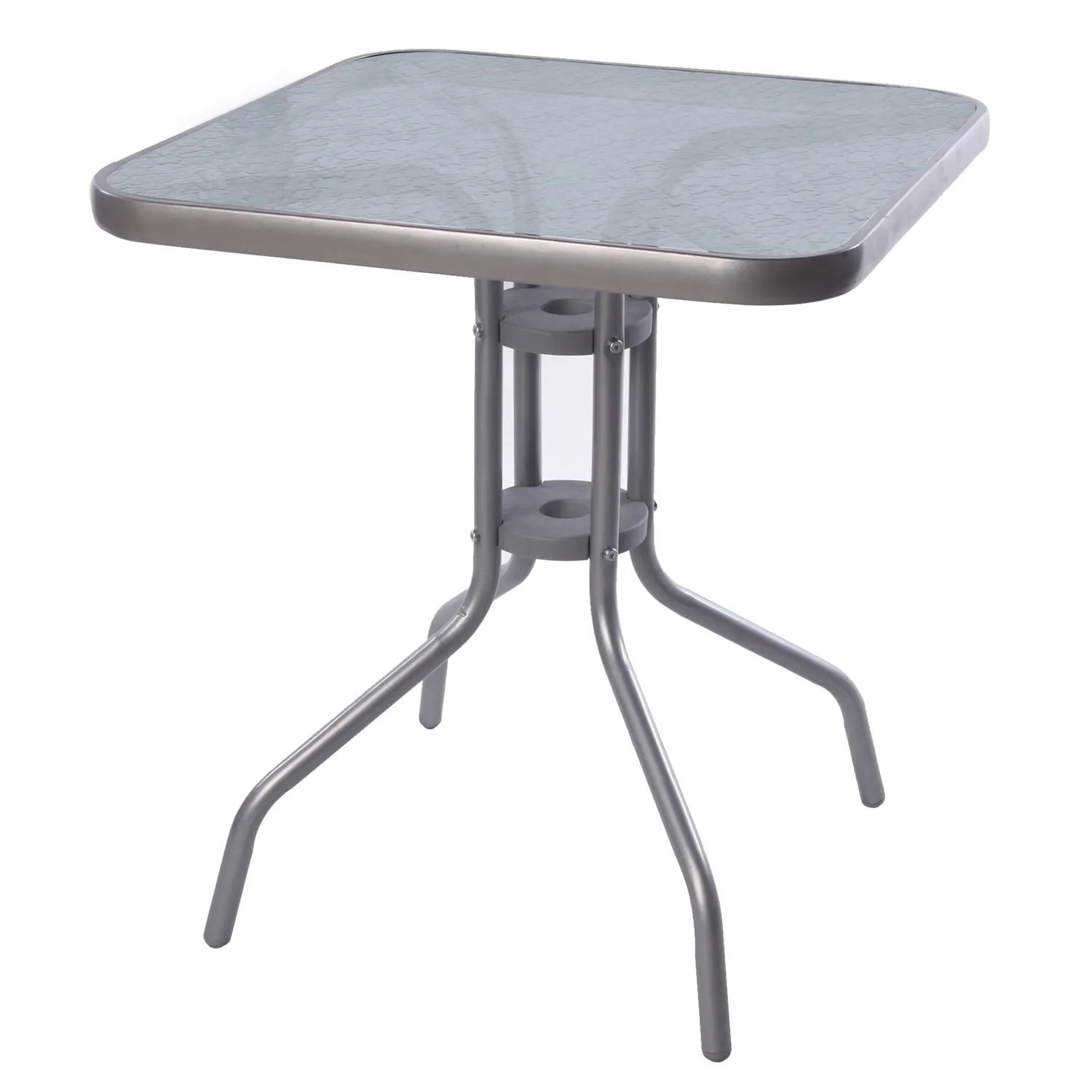 Lex Bistrotisch Balkontisch Gartentisch Terrassentisch Glastisch Silber 60x60 cm