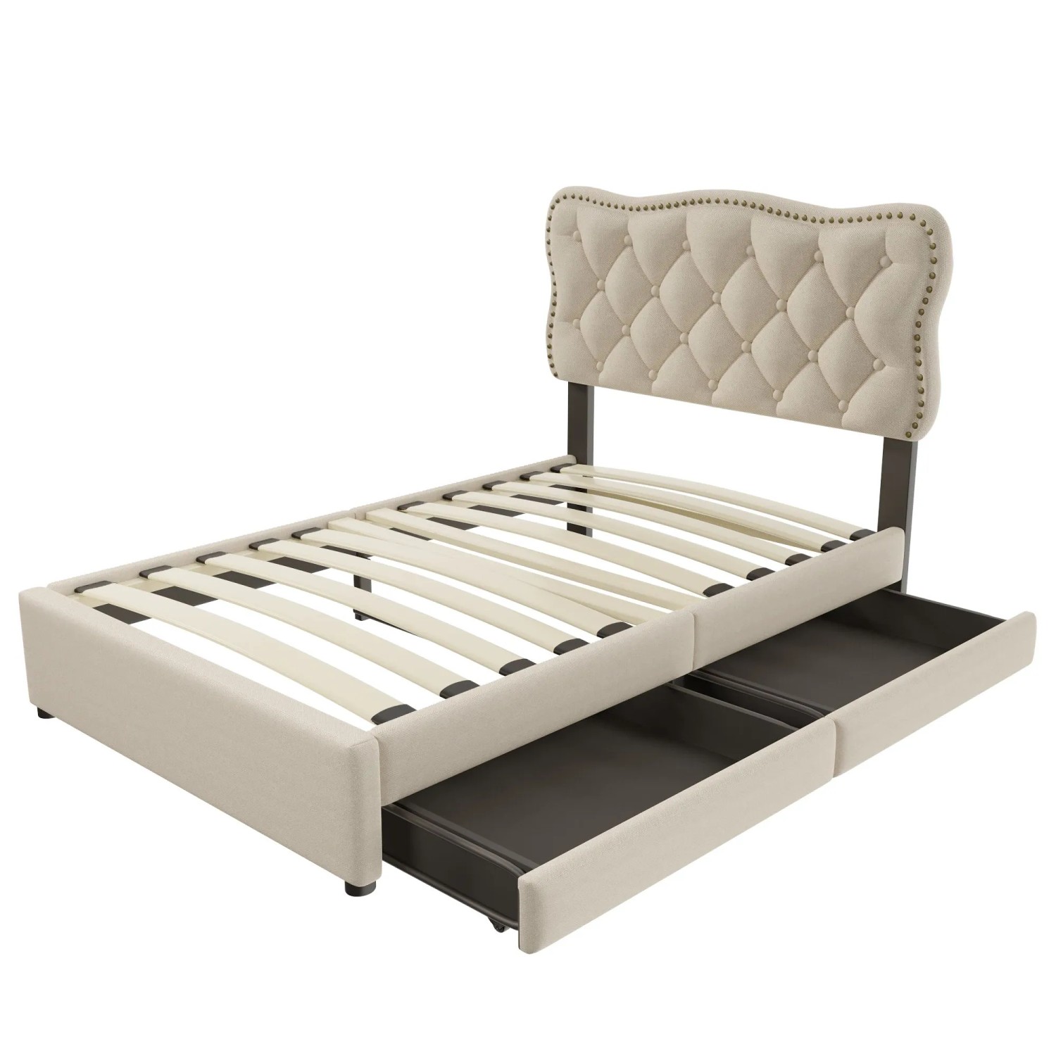 okwish Polsterbett 90x200cm mit Doppelten Schubladen Kinderzimmer Beige Braun ohne Matratze