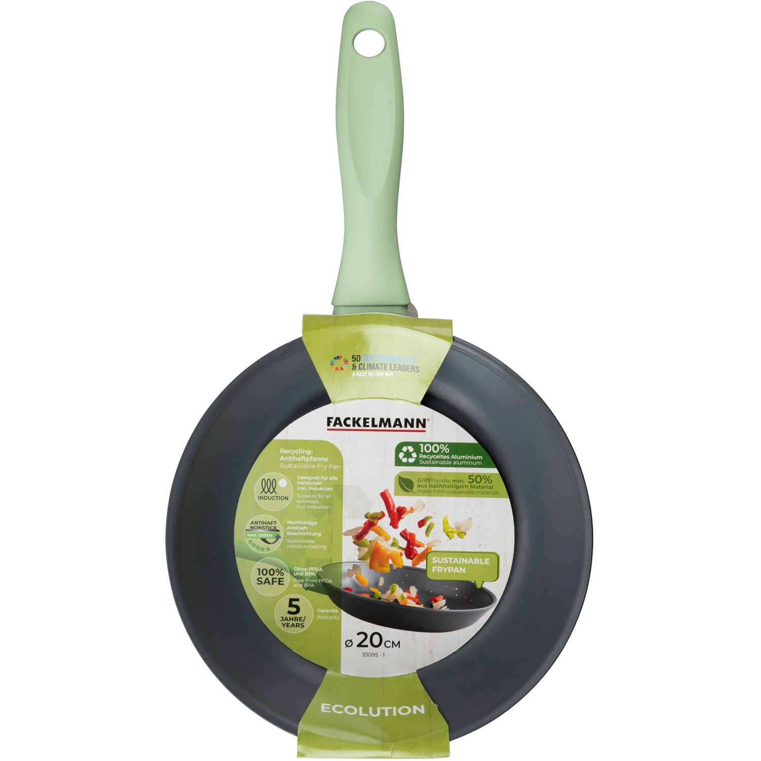 Fackelmann Ecolution Antihaftpfanne, Ø 20 cm, grau-grün, für alle Herdarten geeignet.