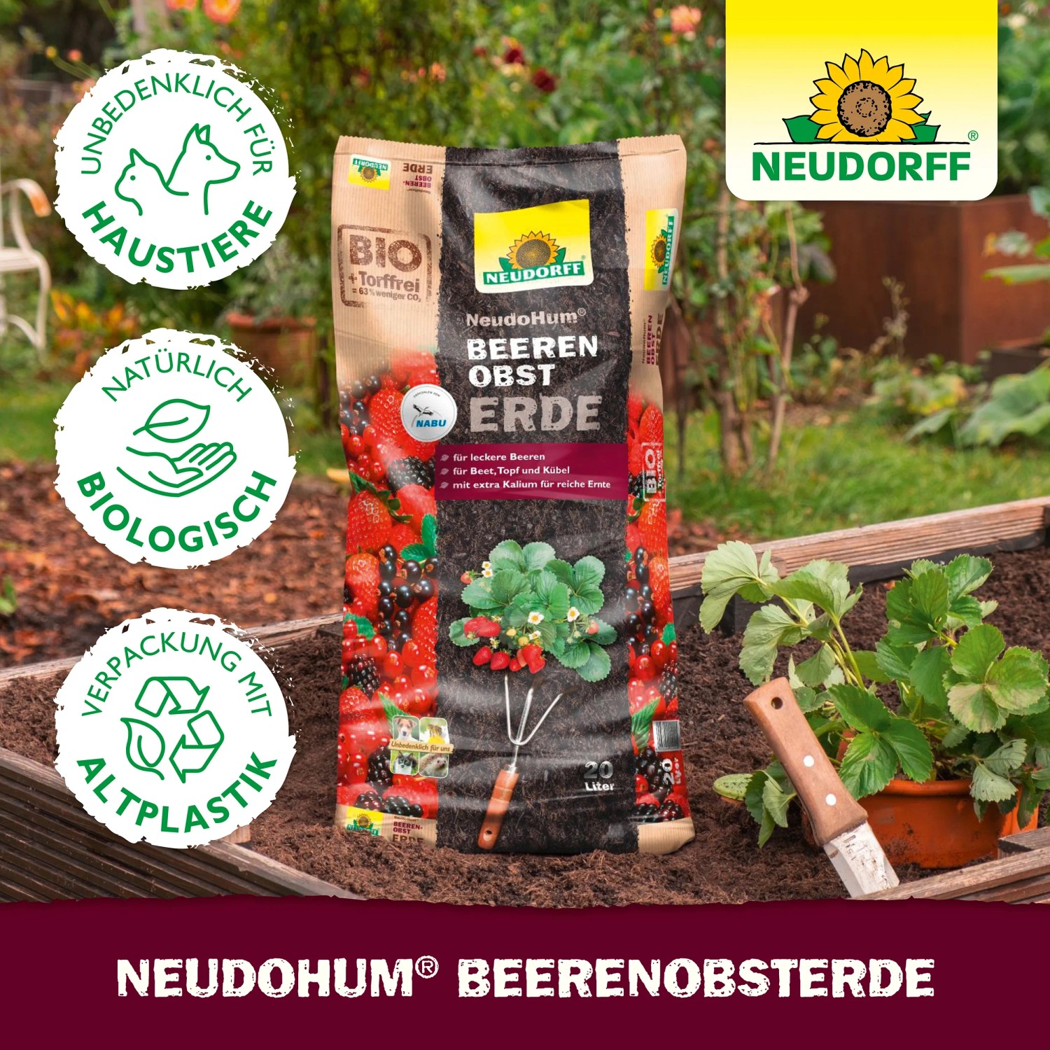 Neudorff Neudohum Beerenobst-Erde, 20L Sack, torffrei, für aromatische Beeren.