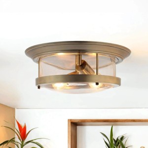 Runde EASYLIGHT Deckenlampe (Ø 40cm) in Messing Antik mit Glas und IP44 Schutz.