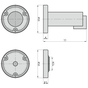 Technische Zeichnung: Basi Magnet-Türfeststeller MTS 24 Edelstahl, Maße und Details.