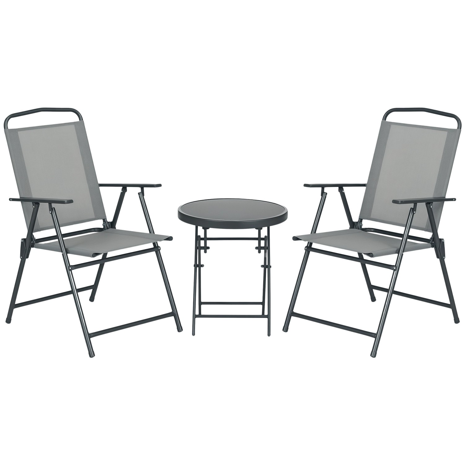 Thumbnail - Outsunny Gartenmöbel-Set Metall Netzstoff 53 5L x 64B x 93H cm Hellgrau