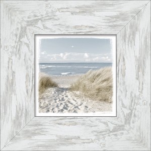 Bild mit Rahmen: Oase der Sinne mit Strandmotiv, 34x34 cm. Maritimes Wandbild für Ihr Zuhause.