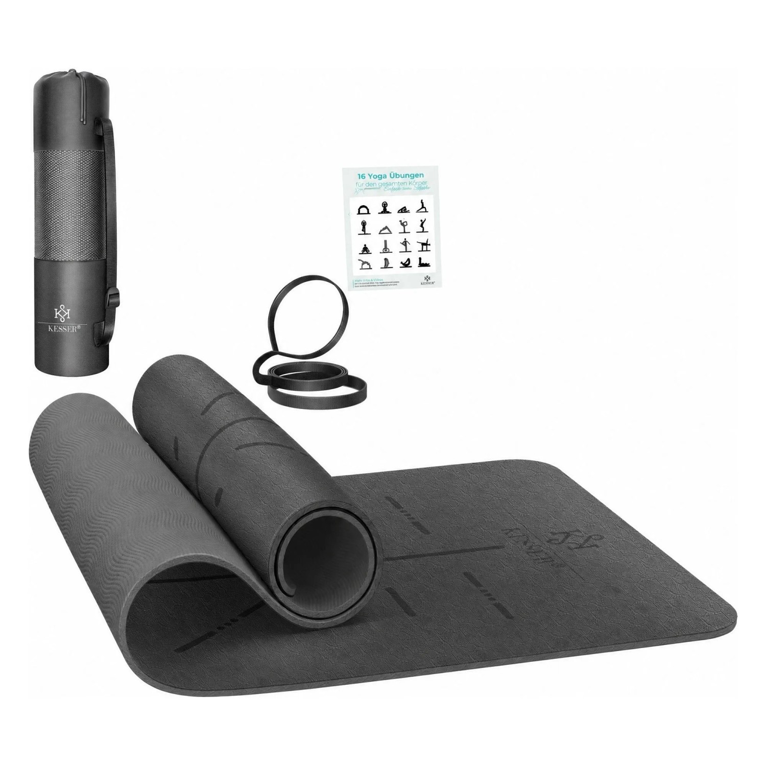 KESSER Gymnastikmatte TPE Rutschfest Größe 183 x 61 cm Farbe Anthrazit
