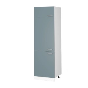 Vicco Kühlumbauschrank R-Line, Hochschrank für Küche, blau-graue Front, weißer Korpus, 60 cm breit.