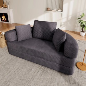 PXloue Klappsofabett Schwarz Boneless Sofa Modulares Schlafsofa aus Cordstoff mit 3 Kissen