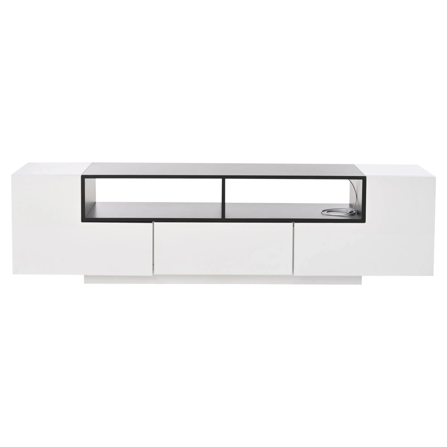 ModernLuxe TV Lowboard Hochglanz mit Led 1 Schublade 2 Türen Spanplatte Weiß