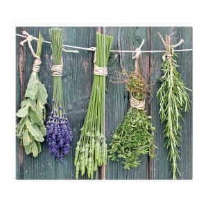 Banjado 2-teilige Herdabdeckplatte aus Glas mit Kräuter-Motiv, je 30x52cm.