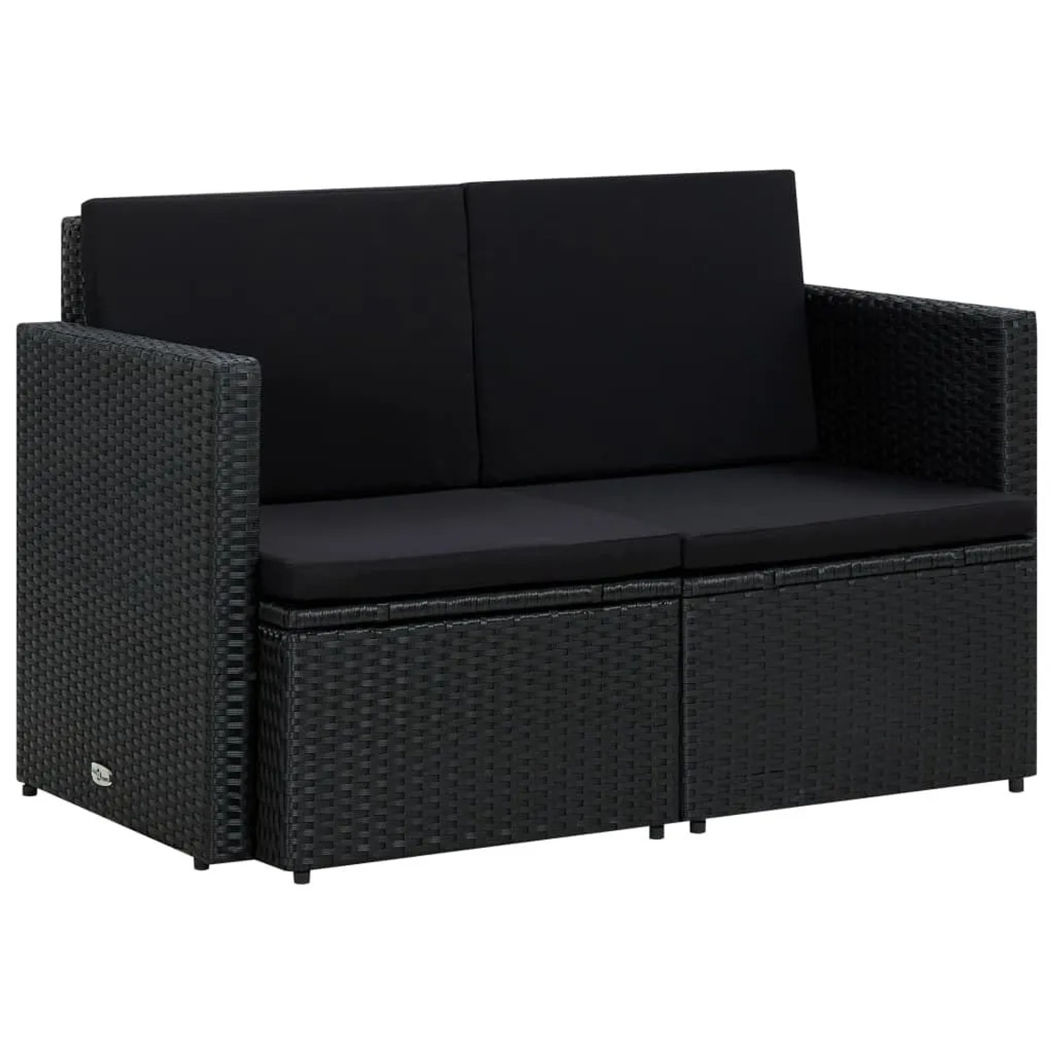 vidaXL 2-Sitzer-Gartensofa mit Auflagen Schwarz Poly Rattan 45784
