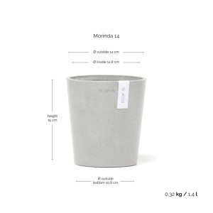 Ecopots Orchideentopf Morinda, weißgrau, 14 cm. Ideal für Orchideen und Kräuter, für Innen- und Außenbereich.