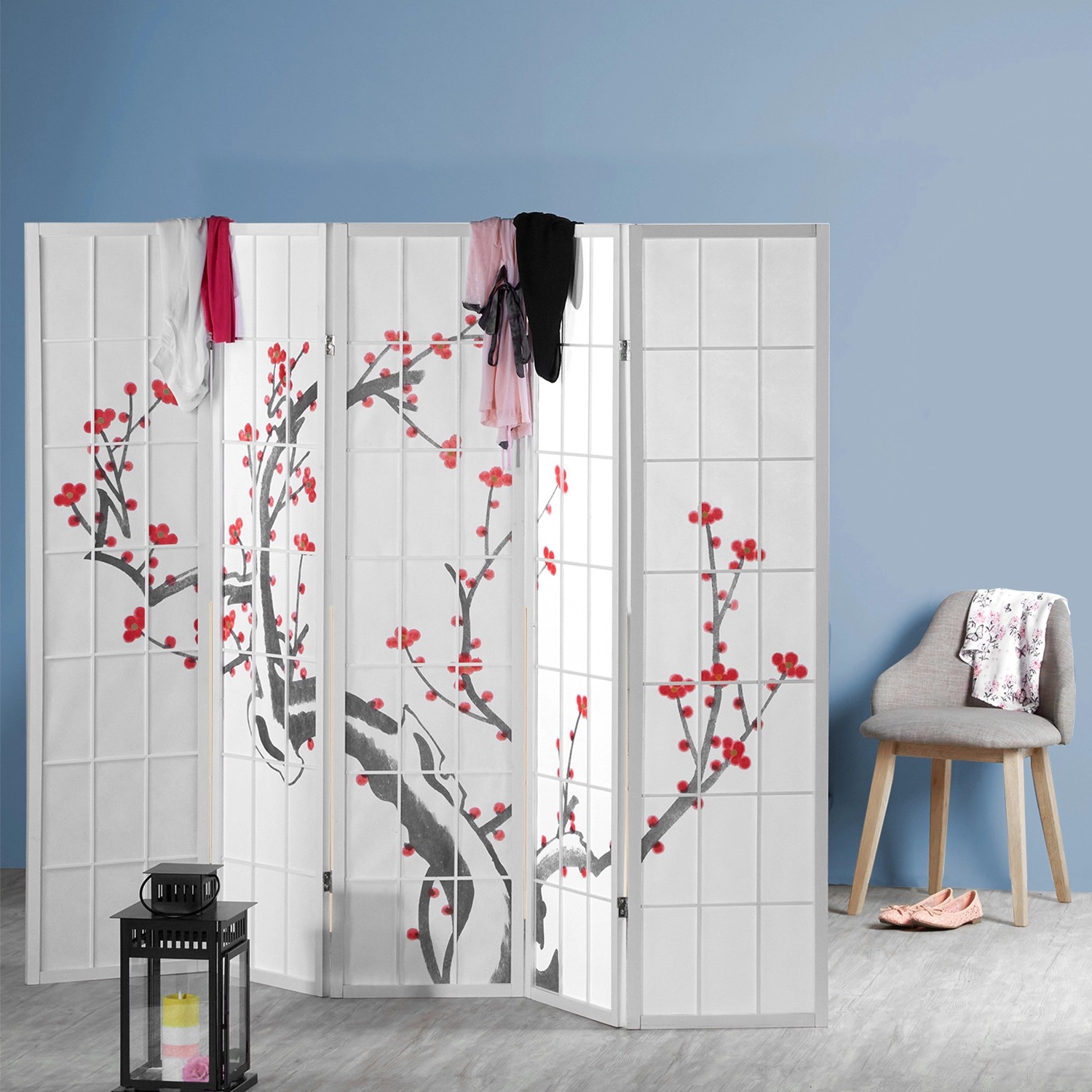 Homestyle4u 5-tlg. Paravent in Weiß 220x179 cm 278_2