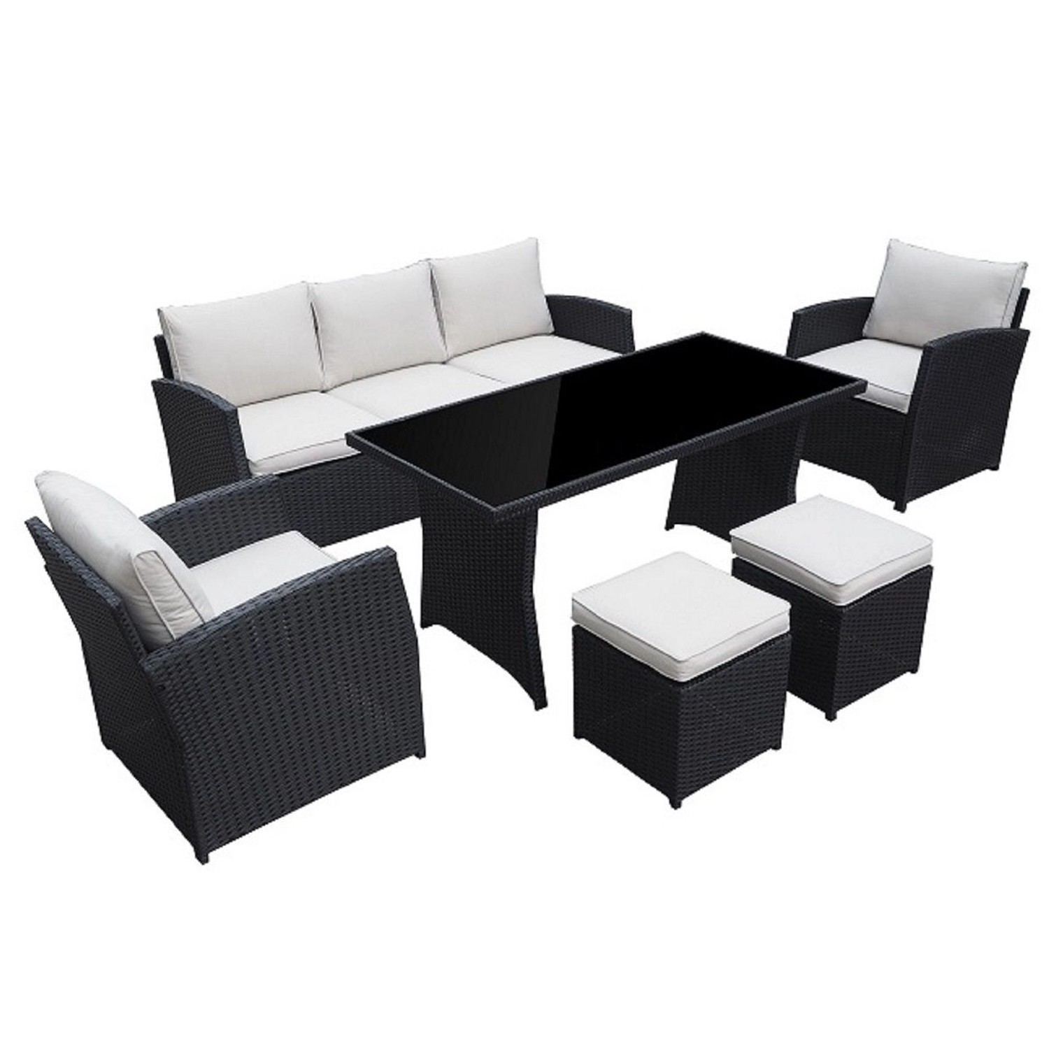 Jet-Line Rattan Gartenmöbel Lounge-Set Havanna in Schwarz 7-teilig günstig online kaufen