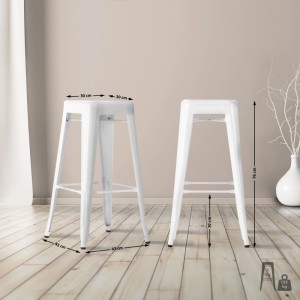 2er Set weiße DELUKE Barhocker DOLAN aus Metall, 43x43x76 cm, für Bar, Tresen oder Küche.