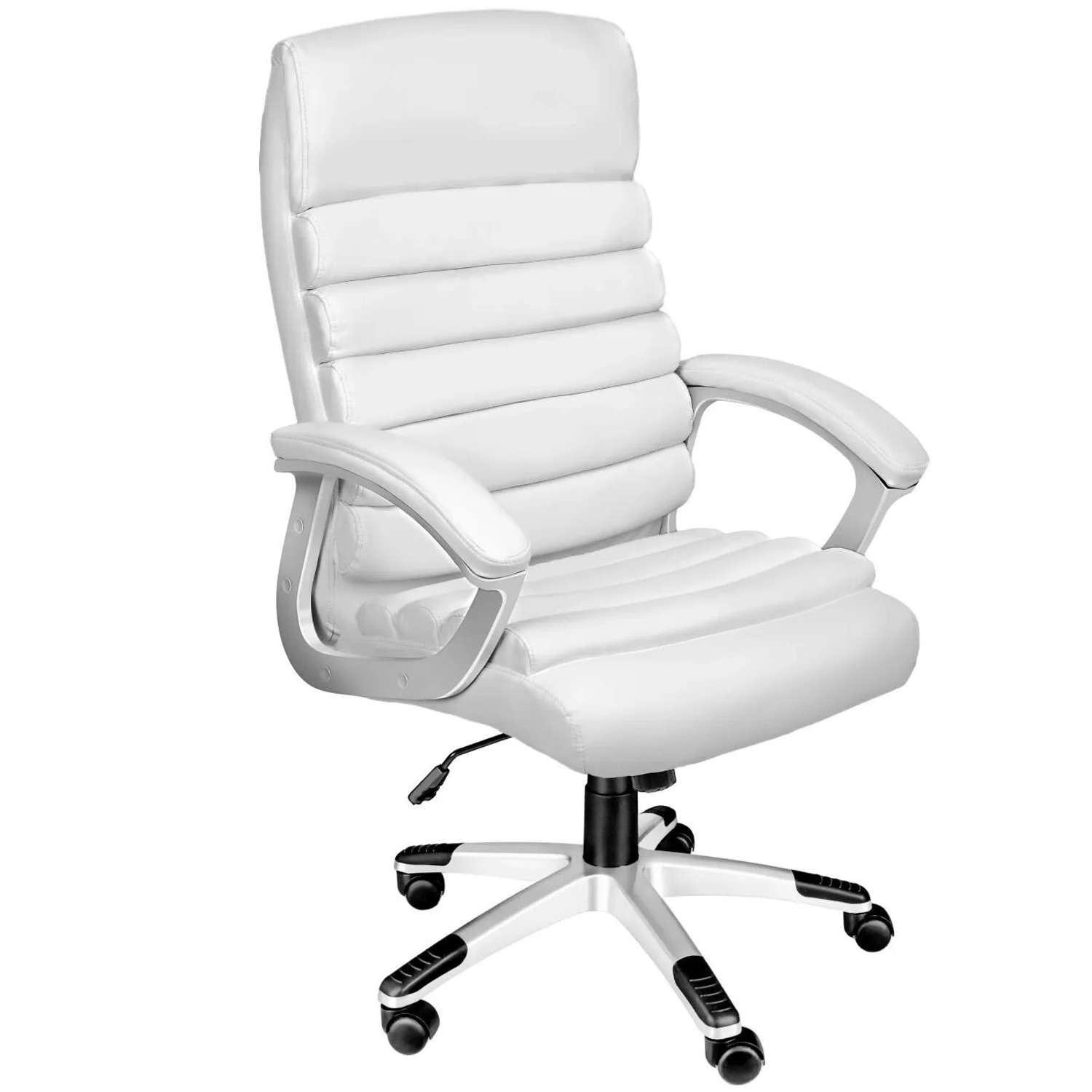 Tectake Bürostuhl Paul 360° Drehbar und Stufenlos Höhenverstellbar Mit Gepolsterten Armlehnen  60 x 66 x 124 cm Weiß