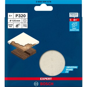 Bosch Expert M480 Netzschleifblatt, Ø 125mm, K320, 5 Stück, für Exzenterschleifer. Staubreduktion bis zu 4x besser.