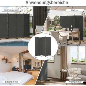 Dunkelgrauer WOLTU Paravent, klappbare Trennwand als Sichtschutz für Pool, Balkon, Wohn- und Schlafzimmer.