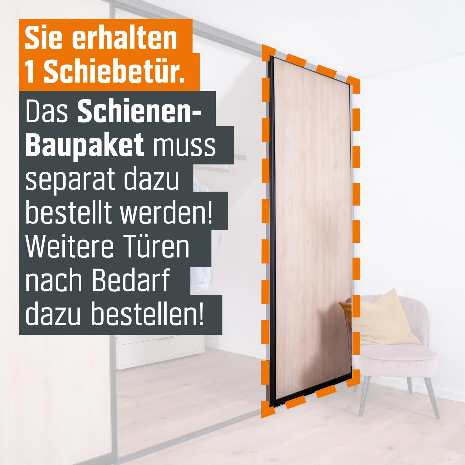 Schiebetür-Baupaket Ahorn Naturewood, Profil schwarz, max. 1022x2600mm. Für individuelle Raumgestaltung.
