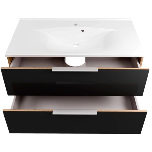 Fackelmann Waschplatz-Set B.Brillant, 100cm, Asteiche/Glas Anthrazit, Gussmarmor-Waschtisch