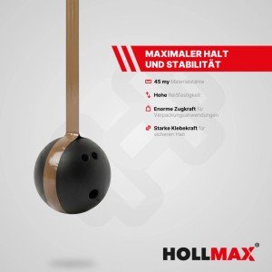 HOLLMAX Profi Paketband 45 My hält Bowlingkugel. Starke Klebekraft, hohe Reißfestigkeit für sicheren Versand.