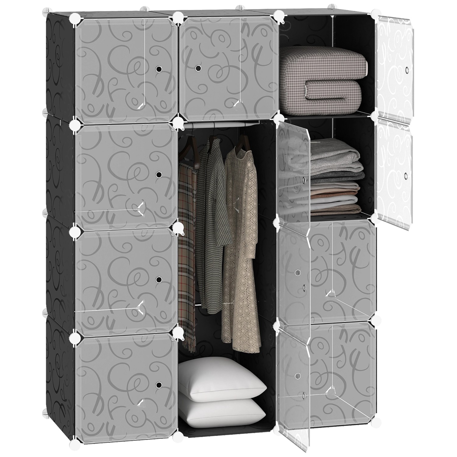 HOMCOM DIY Kleiderschrank Kunststoff Metall Schwarz B111 x T47 x H145 cm günstig online kaufen