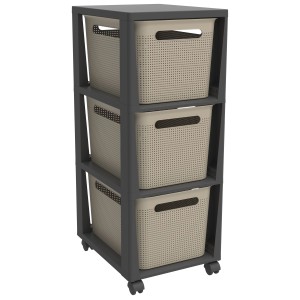 Rotho Tower Brisen mit 3 Cappuccino Aufbewahrungsboxen (je 16L) und Rollen.