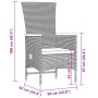 Abbildung eines schwarzen vidaXL Gartenstuhls aus Polyrattan mit Maßen, Teil einer 11-tlg. Essgruppe.