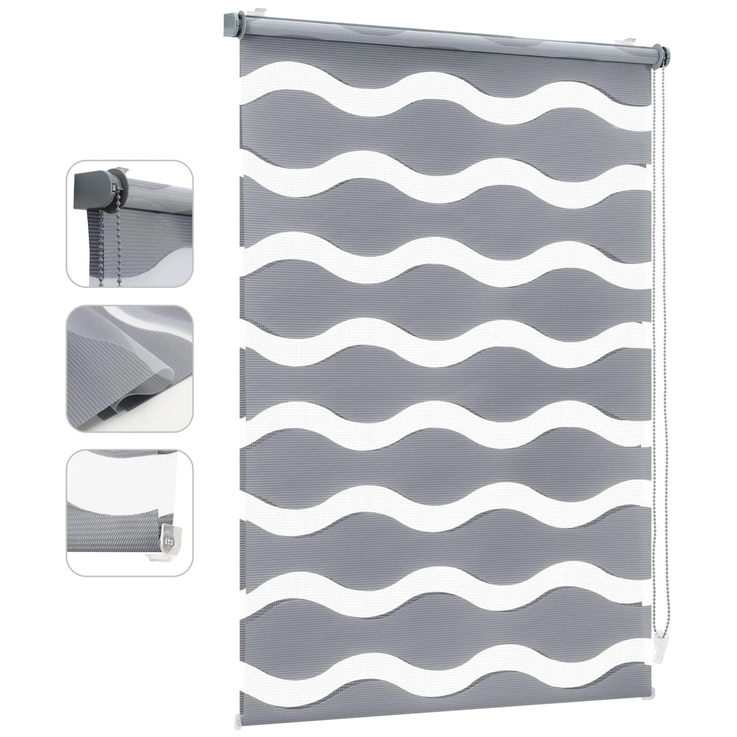 Sekey Doppelrollo Welle Klemmfix ohne Bohren Polyester Dunkelgrau 70x150cm