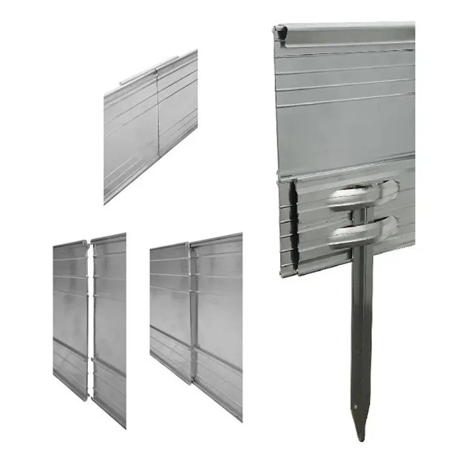 Green-Split Erdanker-Set 10 Stück für Rasenkante 14 cm Höhe Metall Silber_6
