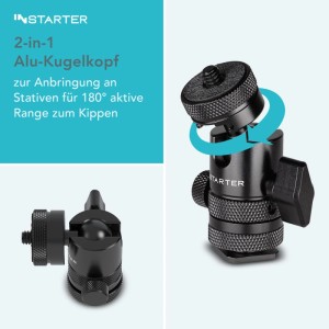 Instarter Flexmount Head Plus Kugelkopf 2-In-1 2X Blitzschuh Stativkopf Kamera