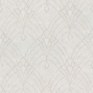 Creme-beige Vliestapete im 20er-Jahre Jugendstil mit nostalgischem Muster für Wohn- und Schlafräume.