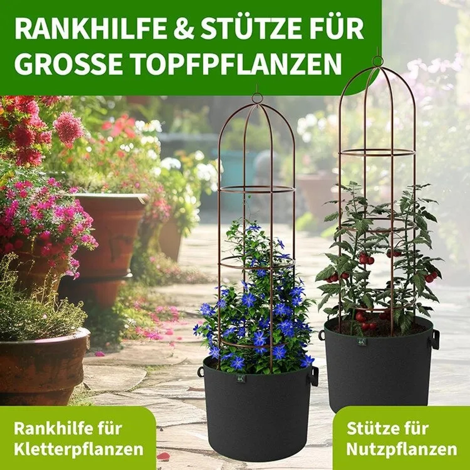 TTL GARDEN Obelisk Rankhilfe XL 195 x 40 cm Braun Metall Pulverbeschichtet Rankgitter Rosensäule Kletterhilfe für Rosen Clematis_6