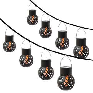8er Set Marelida LED Solar Hängeleuchten mit Flammeneffekt für Garten und Balkon.