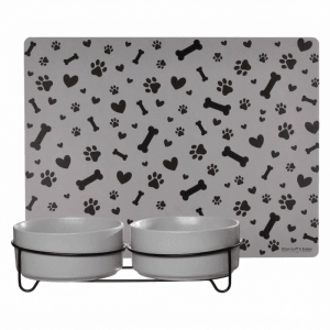 Ritzenhoff & Breker Taro Hundenapf-Set mit Halter, 17 cm, und Unterlage mit Pfoten-Motiv.