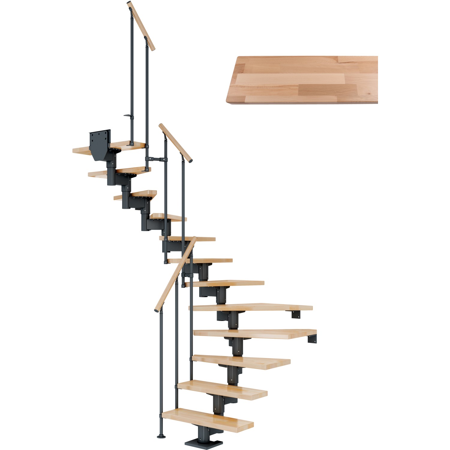 Dolle Mittelholmtreppe Cork Buche Anthrazit GH b. 337cm 1/2 Gewendelt 75 cm günstig online kaufen