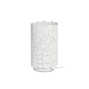 Weiße Lindby Tischlampe Aralena aus Metall mit Muster für Wohnzimmer.