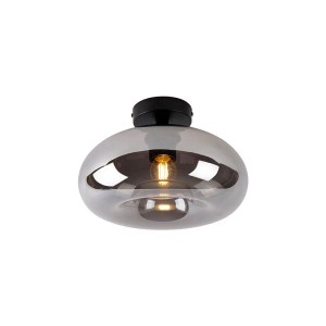 Art Deco Deckenleuchte Busa mit Rauchglas und schwarzer Halterung. Lampe für Wohnzimmer, Flur oder Schlafzimmer.