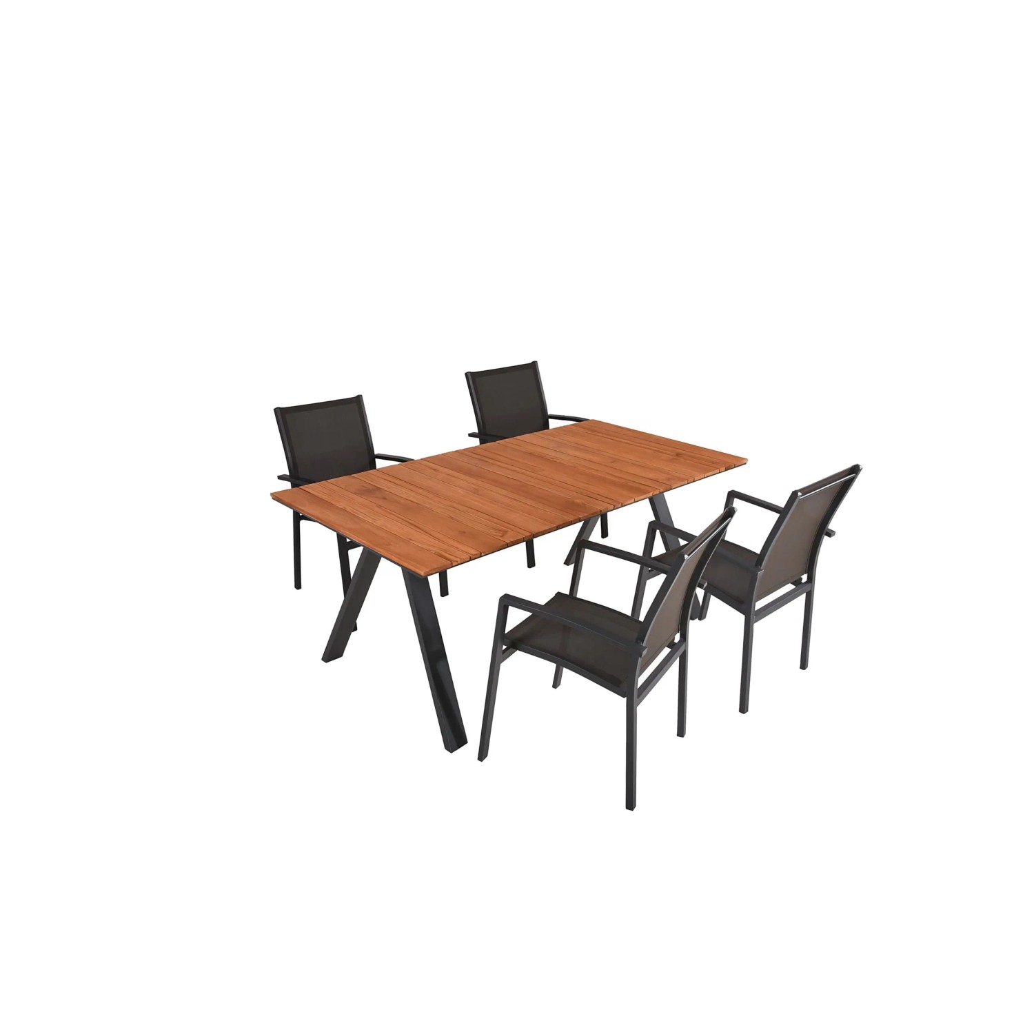 DELUKE Garten-Sitzgruppe GEORG 5-tlg. Teak Dunkelgrau Gartenmöbel-Set Gartengarnitur Garten-Essgruppe Stapelstühle Essti...