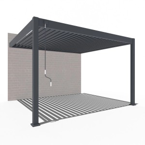 Anthrazitfarbene Wand Pergola mit Lamellendach aus Aluminium, 3x3,6m, für Terrasse & Sonnenschutz.
